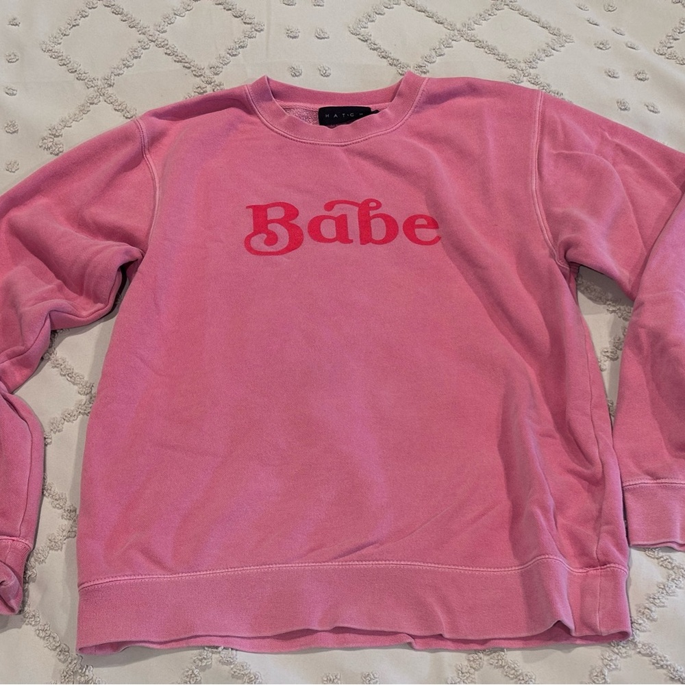 Hatch Pink Crew Neck Sweater with 'Babe' Print